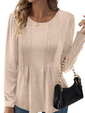 Striped solid color round neck long sleeve T-shirt