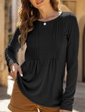 Striped solid color round neck long sleeve T-shirt