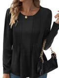 Striped solid color round neck long sleeve T-shirt