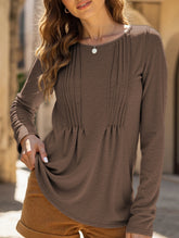 Striped solid color round neck long sleeve T-shirt