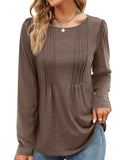 Striped solid color round neck long sleeve T-shirt