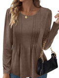 Striped solid color round neck long sleeve T-shirt