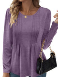 Striped solid color round neck long sleeve T-shirt