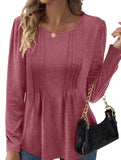 Striped solid color round neck long sleeve T-shirt