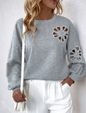 Hollow flower pattern round neck long sleeves