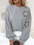 Hollow flower pattern round neck long sleeves