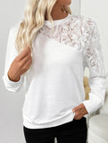 Rose embellished long-sleeved solid color sweatshirt