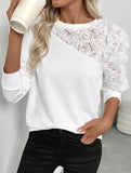 Rose embellished long-sleeved solid color sweatshirt