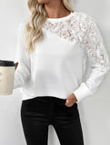 Rose embellished long-sleeved solid color sweatshirt