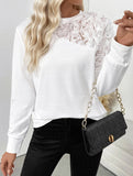 Rose embellished long-sleeved solid color sweatshirt