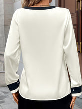 Pearl button deep V-neck single-breasted shirt