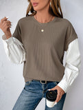 Long-sleeved striped two-piece crew neck sweatshirt