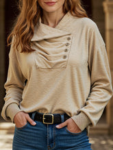 Irregular button stand collar solid color sweatshirt