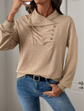 Irregular button stand collar solid color sweatshirt