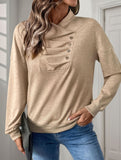 Irregular button stand collar solid color sweatshirt