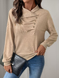 Irregular button stand collar solid color sweatshirt