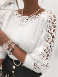 Boat neck lace paneled sleeves knitted top