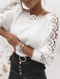 Boat neck lace paneled sleeves knitted top
