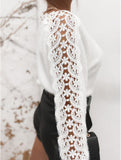 Boat neck lace paneled sleeves knitted top