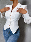Single-breasted mesh sleeve slim-fit top