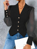 Single-breasted mesh sleeve slim-fit top