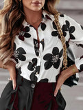 Lapel long-sleeved floral shirt