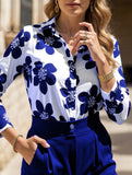 Lapel long-sleeved floral shirt