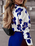 Lapel long-sleeved floral shirt