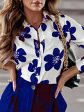 Lapel long-sleeved floral shirt