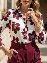 Lapel long-sleeved floral shirt