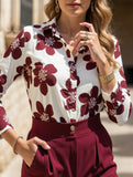 Lapel long-sleeved floral shirt