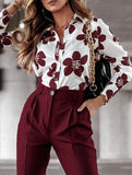 Lapel long-sleeved floral shirt