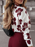 Lapel long-sleeved floral shirt