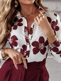 Lapel long-sleeved floral shirt