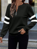 Zippered V-neck long-sleeved T-shirt top