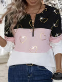 Zippered V-neck long-sleeved T-shirt top