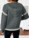 Loose V-neck hooded sweater