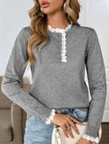 Retro loose lace half-open color-blocked sweater