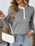 Retro loose lace half-open color-blocked sweater