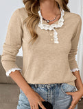 Retro loose lace half-open color-blocked sweater