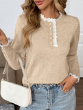 Retro loose lace half-open color-blocked sweater