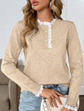 Retro loose lace half-open color-blocked sweater