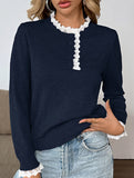 Retro loose lace half-open color-blocked sweater