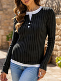 Casual round neck button long sleeve T-shirt