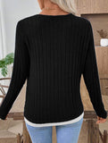 Casual round neck button long sleeve T-shirt