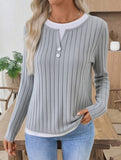 Casual round neck button long sleeve T-shirt