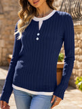 Casual round neck button long sleeve T-shirt