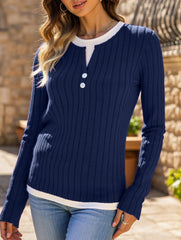 Casual round neck button long sleeve T-shirt