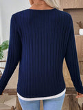 Casual round neck button long sleeve T-shirt