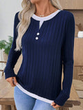 Casual round neck button long sleeve T-shirt
